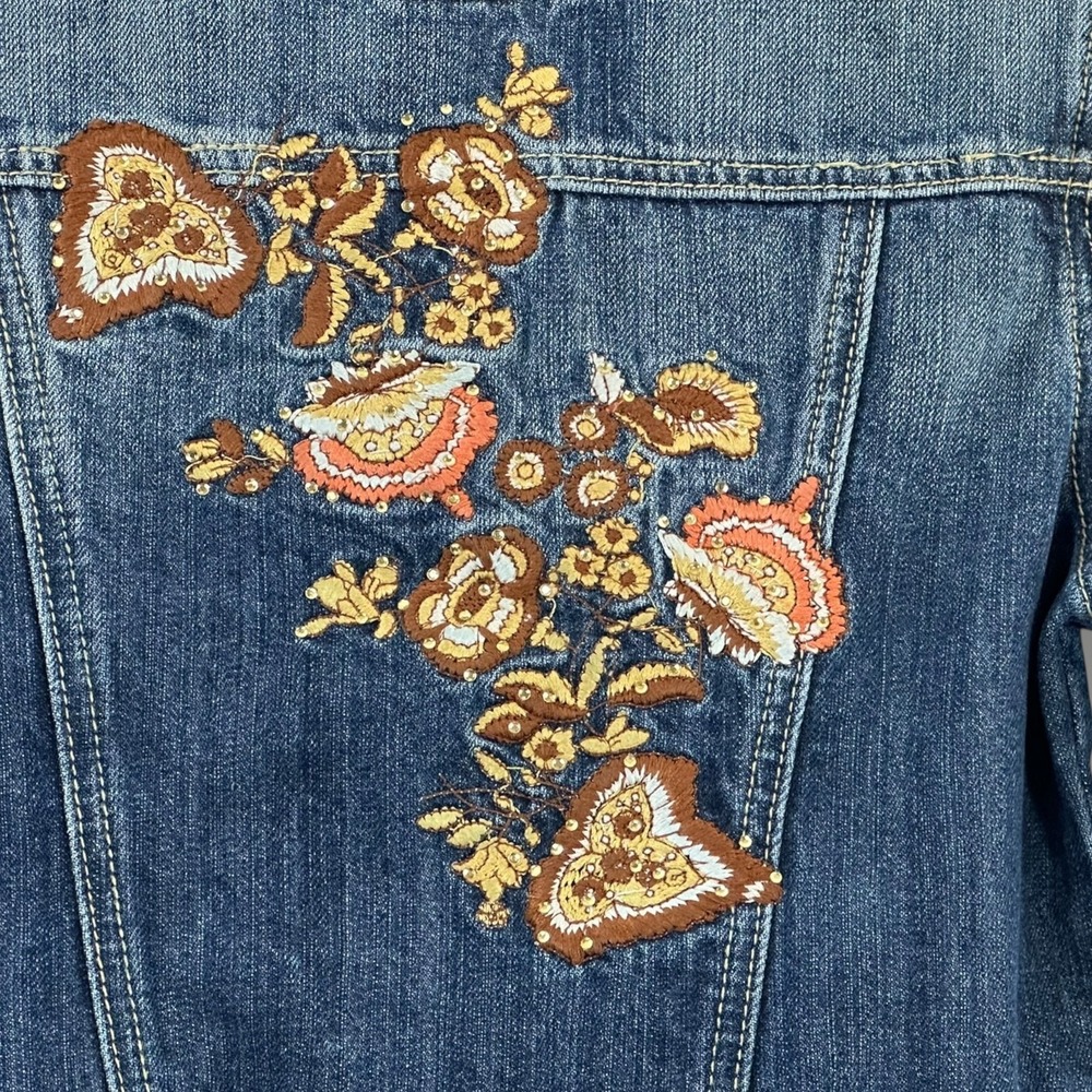Miss Me Denim Jacket Womens Small Blue Embroidered Floral La Quinta Western Boho - Picture 6 of 13